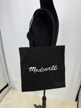 Madewell Black Canvas Tote with White Script